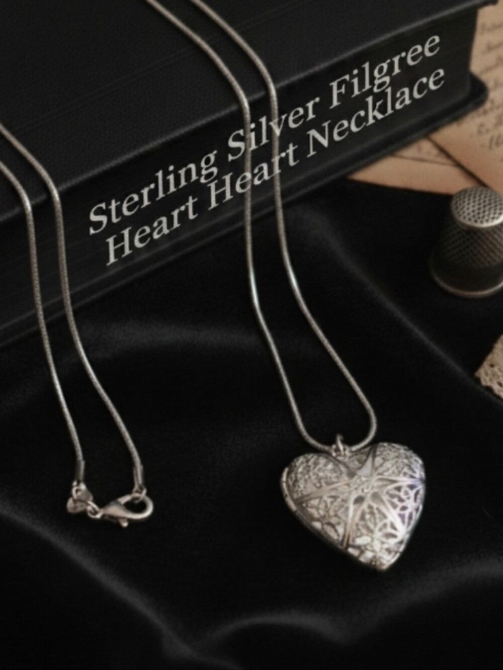 Sterling Silver Filigree Heart Necklace - Silver